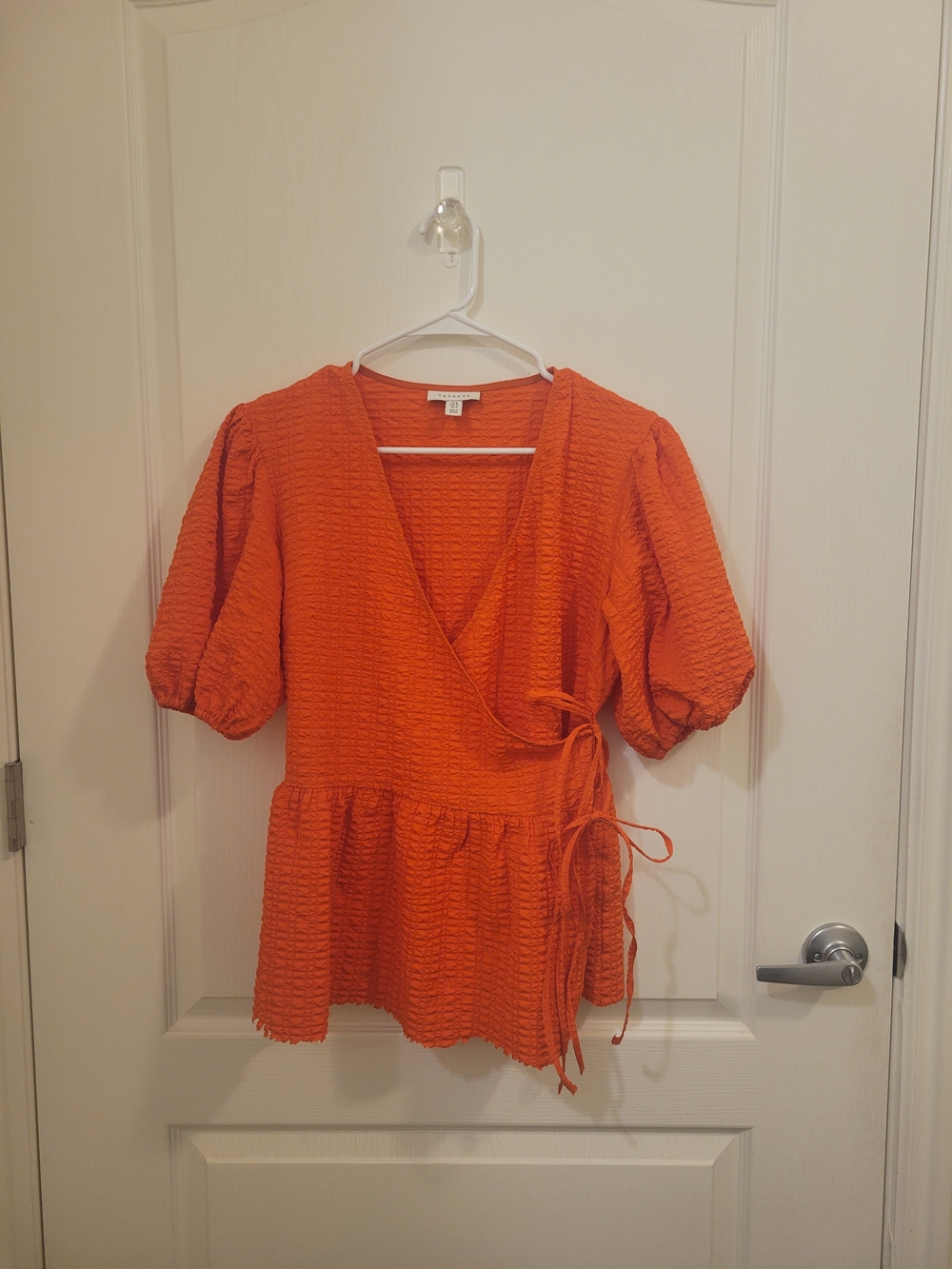Topshop Orange Textured Wrap Peplum Blouse